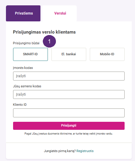 Prisijungimas prie verslo paskyros