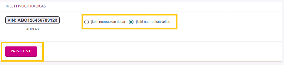 Laukelis, kuriame galima pasirinkti nuotraukas įkelti dabar arba vėliau.