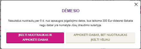 Įspėjimas, raginantis įkelti nuotraukas dabar ir pateikiantis du pasirinkimas: įkelti dabar ar vėliau.