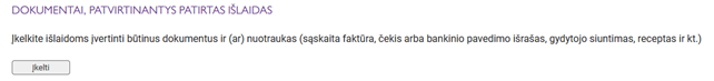 dokumentai, patvirtinantys patirtas išlaidas
