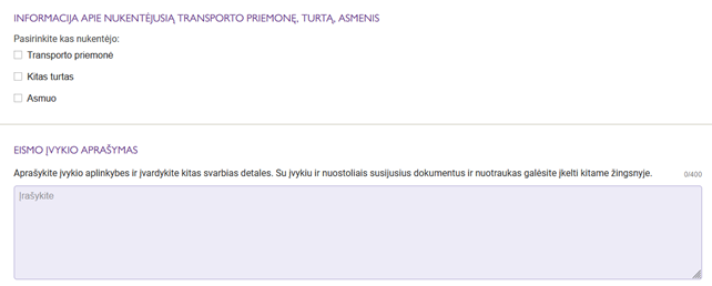 eismo įvykio patirtos žalos aprašymas