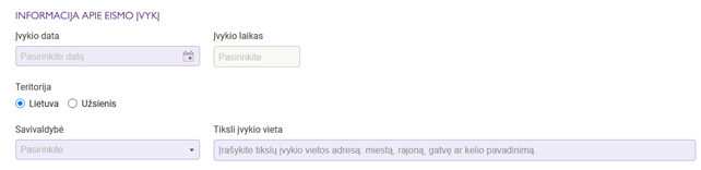 informacija apie eismo įvykio datą, laiką, vietą