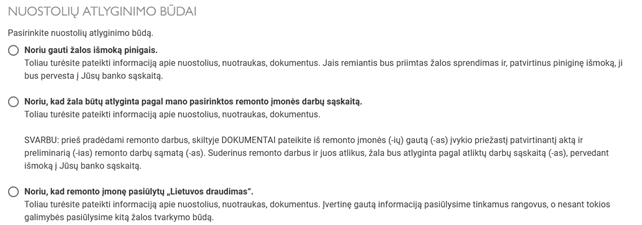 nuostolių atlyginimo būdai