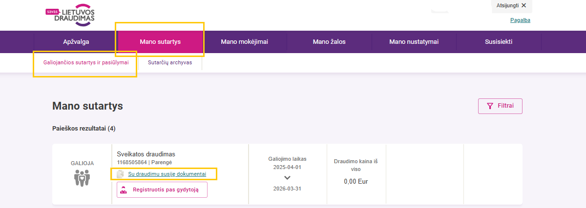 Langas, kuriame matomas galiojantis sveikatos draudimas, galima peržiūrėti su juo susijusius dokumentus.