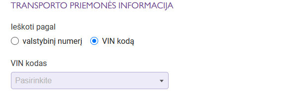transporto priemonės informacija