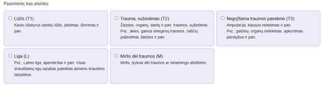 traumos identifikavimas iš galimų įvykių pasirinkimo