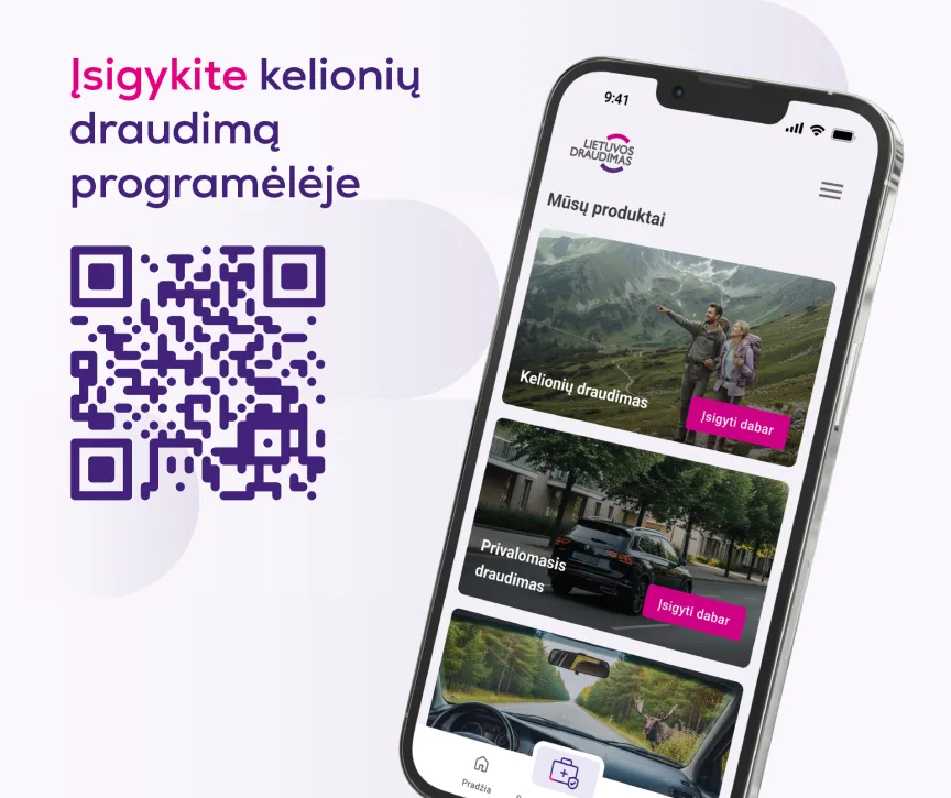 įsigykite kelionių draudimą programėlėje